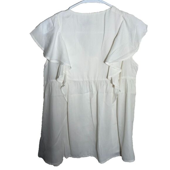 Davi & Dani Blouse Women's Small Ivory Button Up Ruffle Short Sleeve Top NWT - Picture 2 of 8